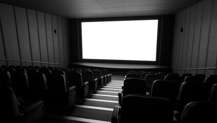 Fototapeta premium Theater in Brazil featuring black seats and a white screen. Empty auditorium mockup.