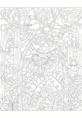 Obraz premium A coloring page of a jungle scene with trees and animals