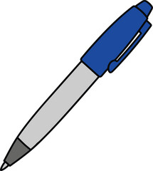 Obraz premium Blue ballpoint pen with a cap and light gray body, simple and functional vector illustration