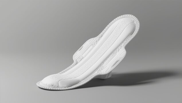 Hygienic napkin. Soft, comfortable pad with grey backdrop. White top layer. Isolated studio image. Menstrual cloth pads. Winged design for nighttime use. Fast absorption. Cotton-like softness.