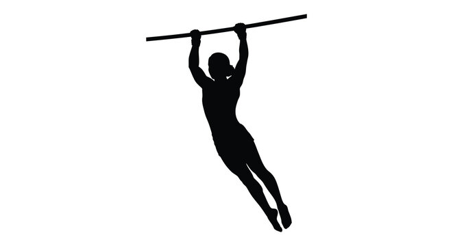 Athlete performing a pull up exercise against a white background silhouette