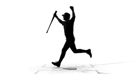 Fototapeta premium Silhouette of a Baseball Player Celebrating a Home Run on White Background 