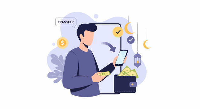 A man engaged in a digital money transfer using modern technology.