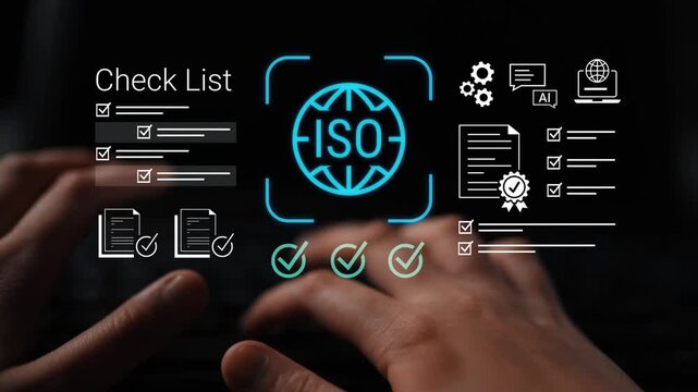 Detailed Checklist and Compliance Icons with ISO Logo for Business Quality Management and Documentation Process Gluon.