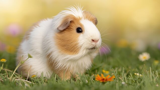 The Coronet Guinea Pig is a charming pet needing devoted care. Its name comes from the crown-shaped rosette on its forehead.