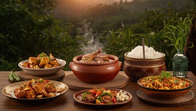 Kerala's spicy chicken curry, Sri Lankan kalupol chicken, devilled chicken, or Chettinad chicken with coconut, cooked in a clay pot from Tamil Nadu, India.