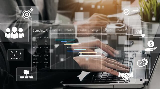 Project management dashboard showing timeline, tasks, milestones, and workflows for planning, tracking, and executing successful business or team projects Marrow