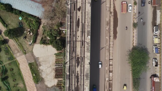 Aerial view of empty metro track in delhi