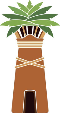 Traditional Barjeel Wind Tower with Palm Leaves Vector Illustration for Middle Eastern Architecture Design