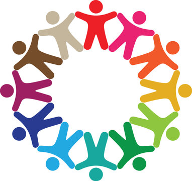 Multicolored Paper People Forming a Unity Circle Holding Hands, Flat Design Community Diversity and Teamwork Symbol vector illustration
