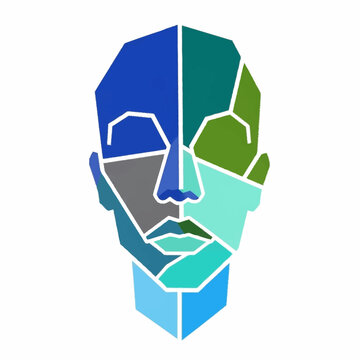 Abstract geometric human head illustration with colorful facets.