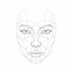 Fototapeta premium Geometric Wireframe Face Outline on White Background.