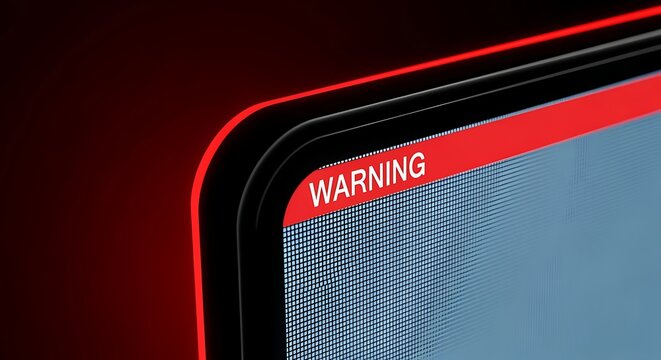 Laptop screen displaying red warning message with binary code data stream indicating cyber security threat and breach