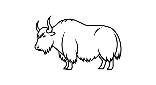 Black line drawing of a bison standing in profile on a isolated on white background