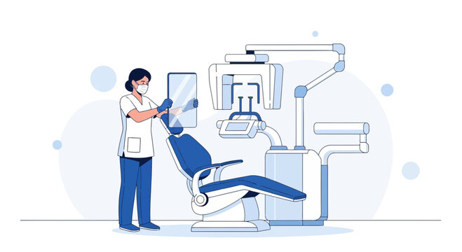 Dentist Preparing Dental X-ray Machine for Patient Examination in Modern Clinic