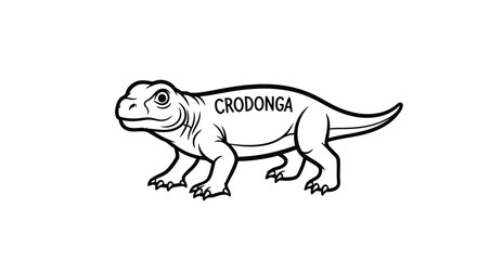 Fototapeta premium Black line drawing of a crocodile-like creature with the word Crodonga on its side, flat illustration isolated on white background