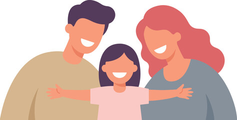 Fototapeta premium Happy Family of Three Embracing Together, Loving Parents with Child Flat Design vector illustration 