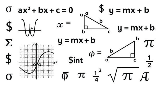 Mathematical formulas and symbols flat design illustration isolated on white background