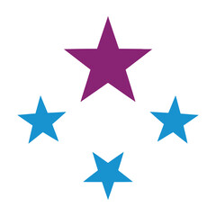 Fototapeta premium Purple star surrounded by blue stars on white background