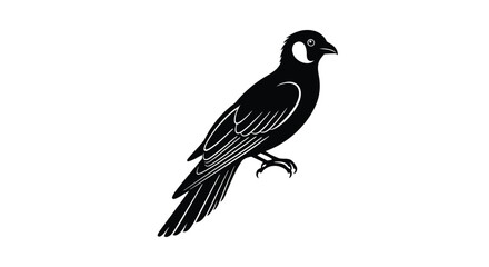 Fototapeta premium Black bird silhouette standing on one leg in minimalist flat design isolated on white background