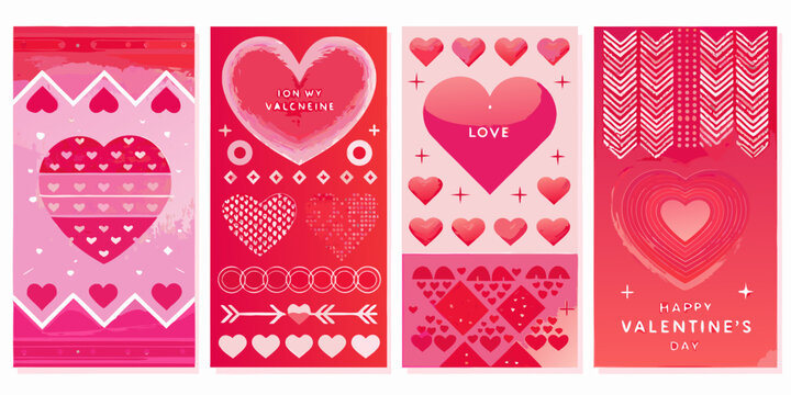 Four vibrant pink and red valentine s day themed patterned banners