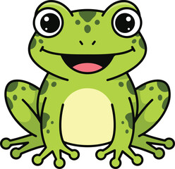 Naklejka premium Cute Green Frog with Big Shiny Eyes and Happy Smile Sitting, Cheerful Kawaii Cartoon Style Vector Illustration 