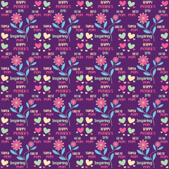 Naklejka premium Happy Mother’s Day seamless pattern with flowers, hearts typography