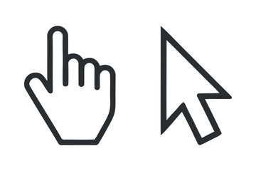 Obraz premium Cursor Icons: Pointing Hand and Arrow for Digital Navigation and Selection on White Background