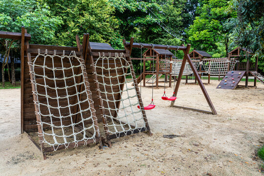 Rope ladder in summer camp playground