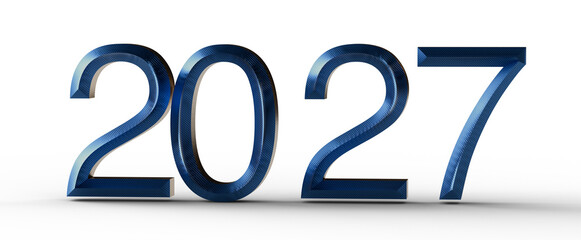 Bold, 3D rendered text of the year 2027 in a striking blue color against a clean white backdrop. Perfect for illustrati © vegefox.com