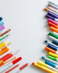 Fototapeta premium Colorful Markers and Pens on White Desk