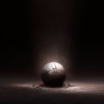 global collapse concept cracked earth floating in darkness