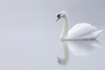 Obraz premium White swan reflection in calm water peaceful nature symmetry concept