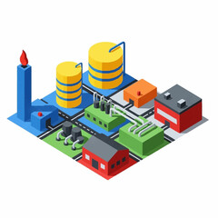 Fototapeta premium Industrial complex with storage tanks and smokestack.