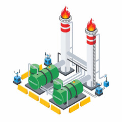 Fototapeta premium Industrial Power Plant with Turbines and Smokestacks.