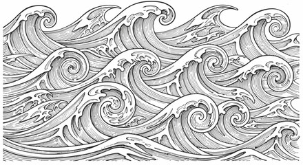 Fototapeta premium Hand Drawn Ocean Wave Pattern Vector Illustration