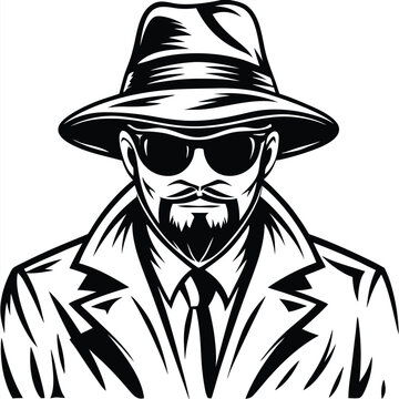 Confident man with hat and coat embodies mystery in monochrome form