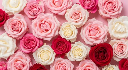 Naklejka premium Vibrant roses in shades of pink red and white
