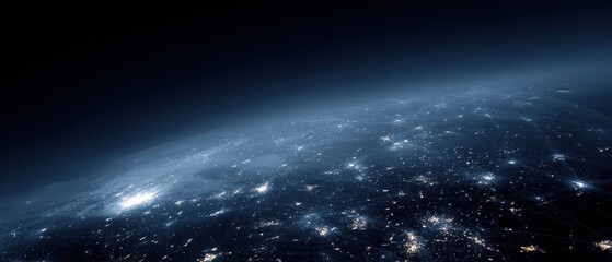 Fototapeta premium Global digital network lines connecting cities across earth at night