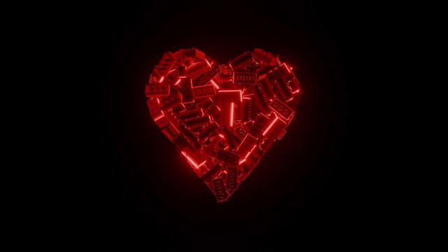 Plastic bricks show a red heart beating as a seamless loop.