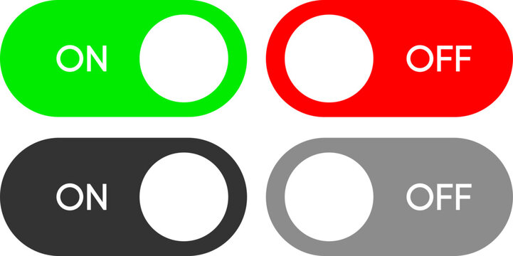 On and Off Toggle Switch Icon Set, Green and Red Slider Button Vector, Minimalist Power Switch Symbol for UI Design, App Settings, and User Interface Elements