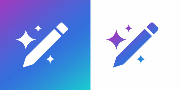AI Writing and Smart Editing Icon. Magic Pencil Vector Logo with Sparkles for Content Creation, Generative AI Text, Copywriting Tool, and UI Design. User Interface element for Ai tools -16.eps