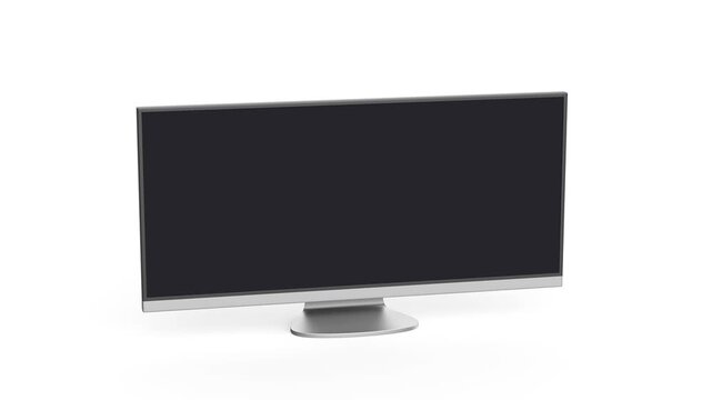 Ultra wide computer monitor on white background
