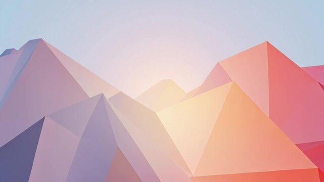 low poly mountain range at sunset with colorful sky