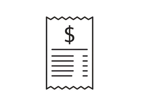 A simple line drawing of a receipt with a dollar sign and lines representing text.