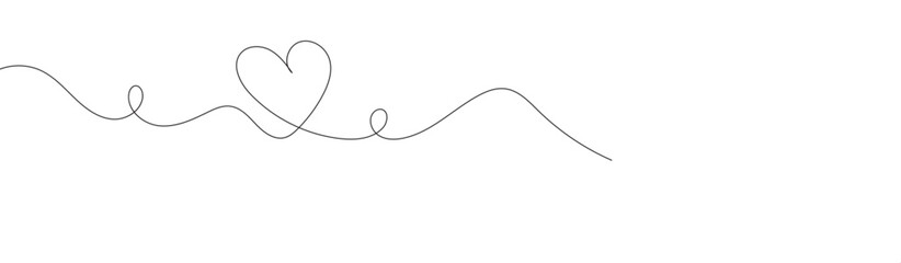 Obraz premium Heart line drawing ribbon in vector doodle sketch. One Continuous line drawing of two hearts with love signs. Love Minimalist Contour Art with white background EPS10