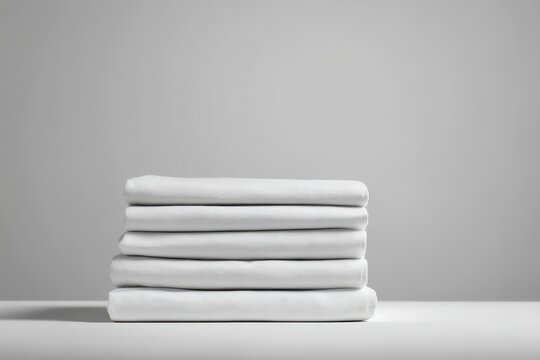 Minimalist still life of crisp white linens in folded layers on a bright white surface
