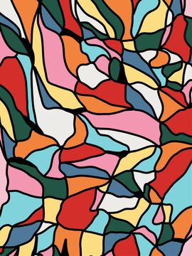 Abstract 2D Hand-drawn Grid Multicolor Background Pattern Poster Design