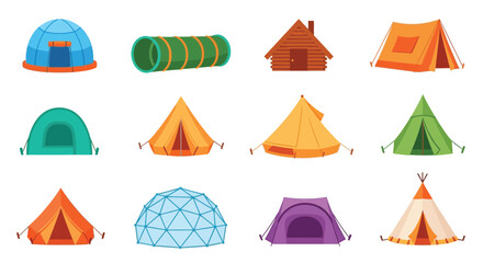 Colorful collection of various camping tents and outdoor shelters © Shila Rani Saha
