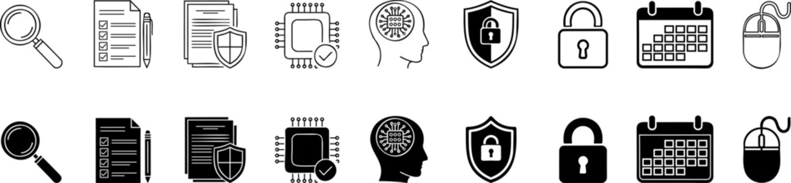 Cyber security and data protection technology icon collection